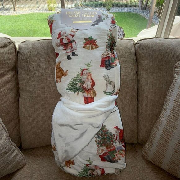 NWT Envogue Santa Christmas Reversible Dreamy Cotton Gauze Throw Blanket 50 x 70 - Picture 15 of 16